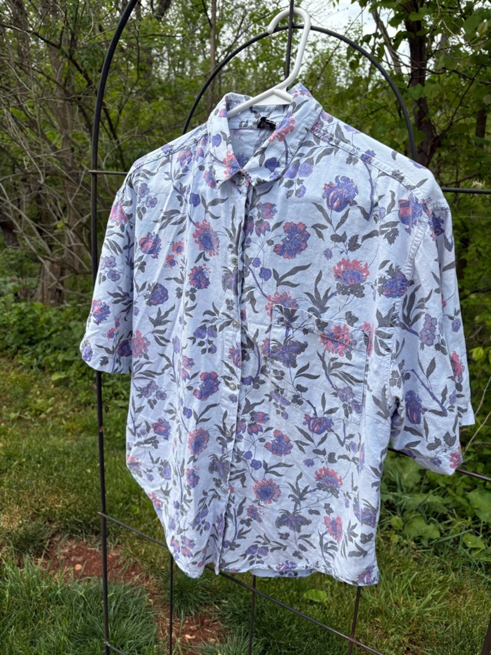Vintage Details Floral Button-Down Short Sleeve Shirt Women's Large 100% Cotton - Picture 5 of 14